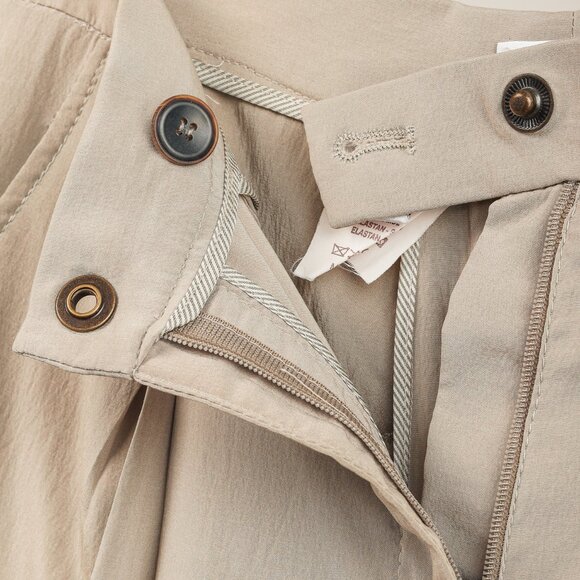 Brunello Cucinelli Taupe Silk Pleated Trousers - Picture 5 of 10